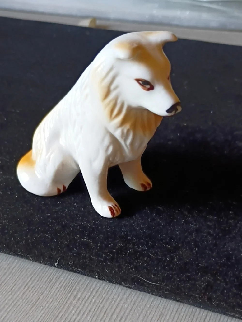 White Ceramic Wolf/Dog  Figurine with Tan Accents